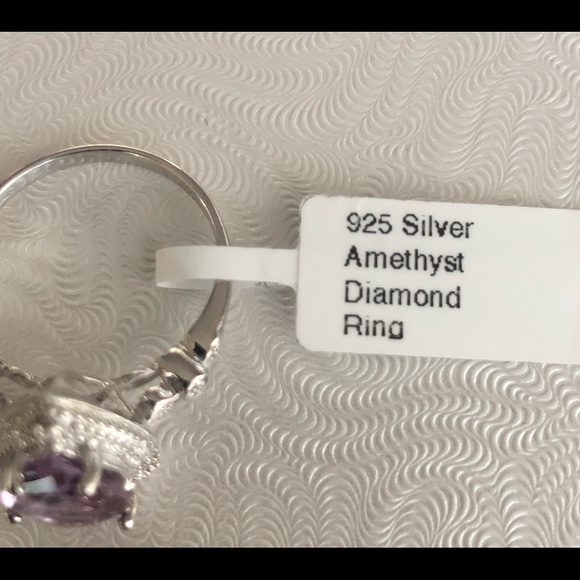 Genuine 3.45 Carat Amethyst & Diamond 925 Silver Ring Size 7.25 - Picture 6 of 7
